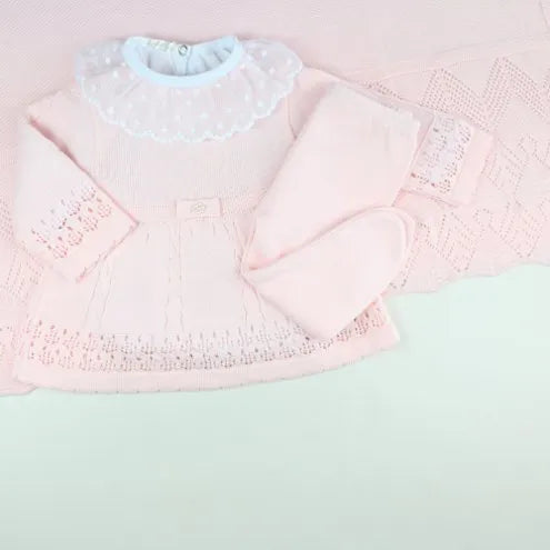 Saída De Maternidade Feminina Bebê Tricô 7 Peças Helena - ACOMPANHA BODY RENDA POÁ Rosa Bebê