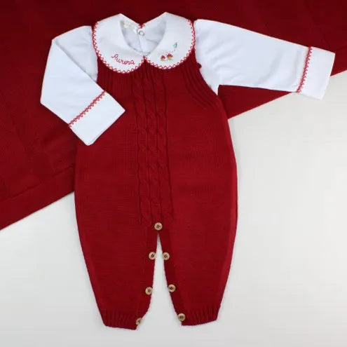 Saída De Maternidade Feminina Bebê Tricô Laura 7 peças - ACOMPANHA BODY PERSONALIZADO À MÃO Vermelha