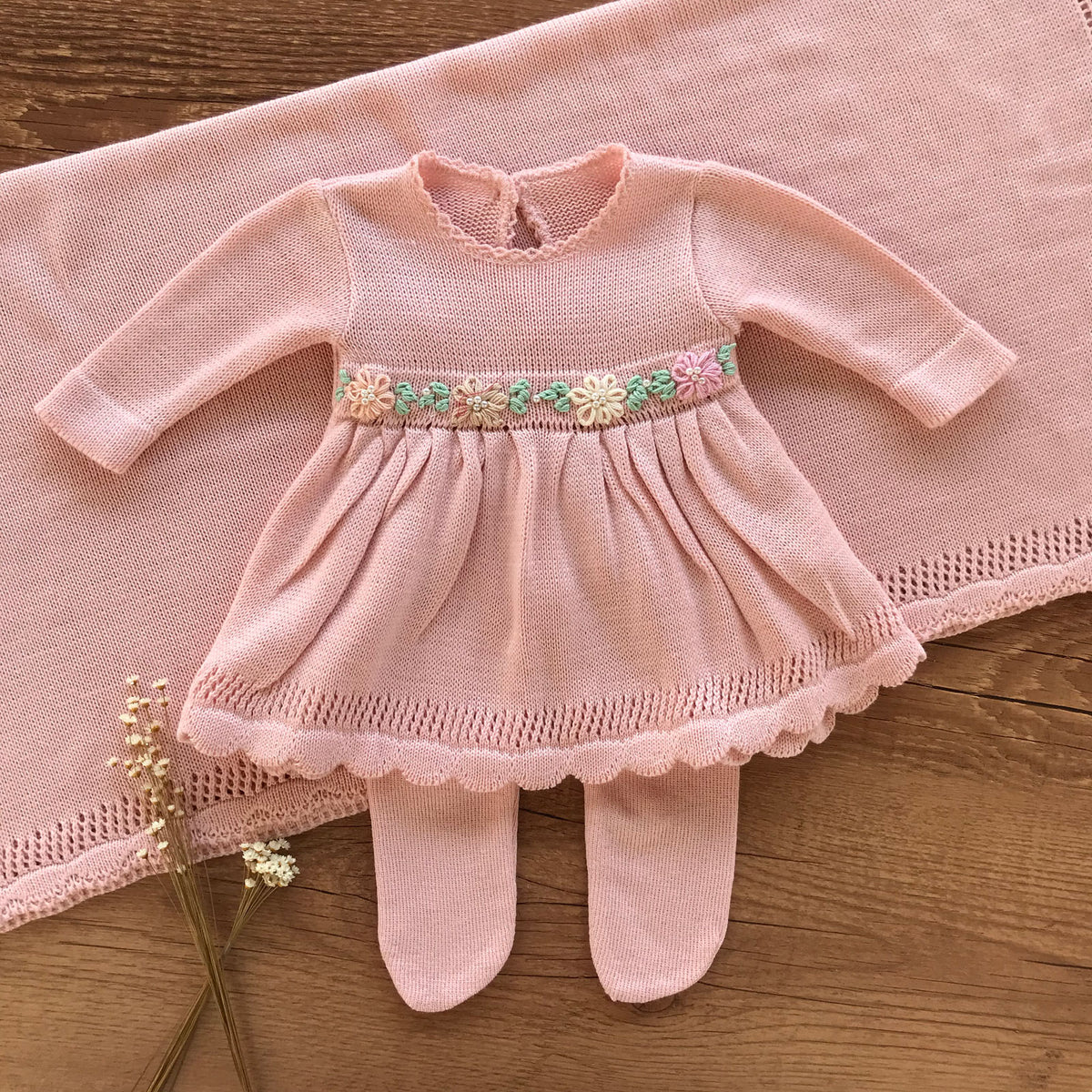 Saida Maternidade Bordada 3 peças Rosa Pó