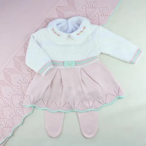 Saída De Maternidade Feminina Bebê Tricô Gabriele 7 peças - ACOMPANHA BODY BORDADO Rosa Pupurri
