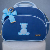 Bolsa da Mamãe - Tweed Azul Marinho no Couro Azul Bebê