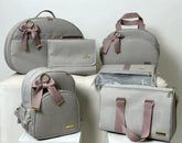 Kit Maternidade - Linho Bege com Fitas Rosê