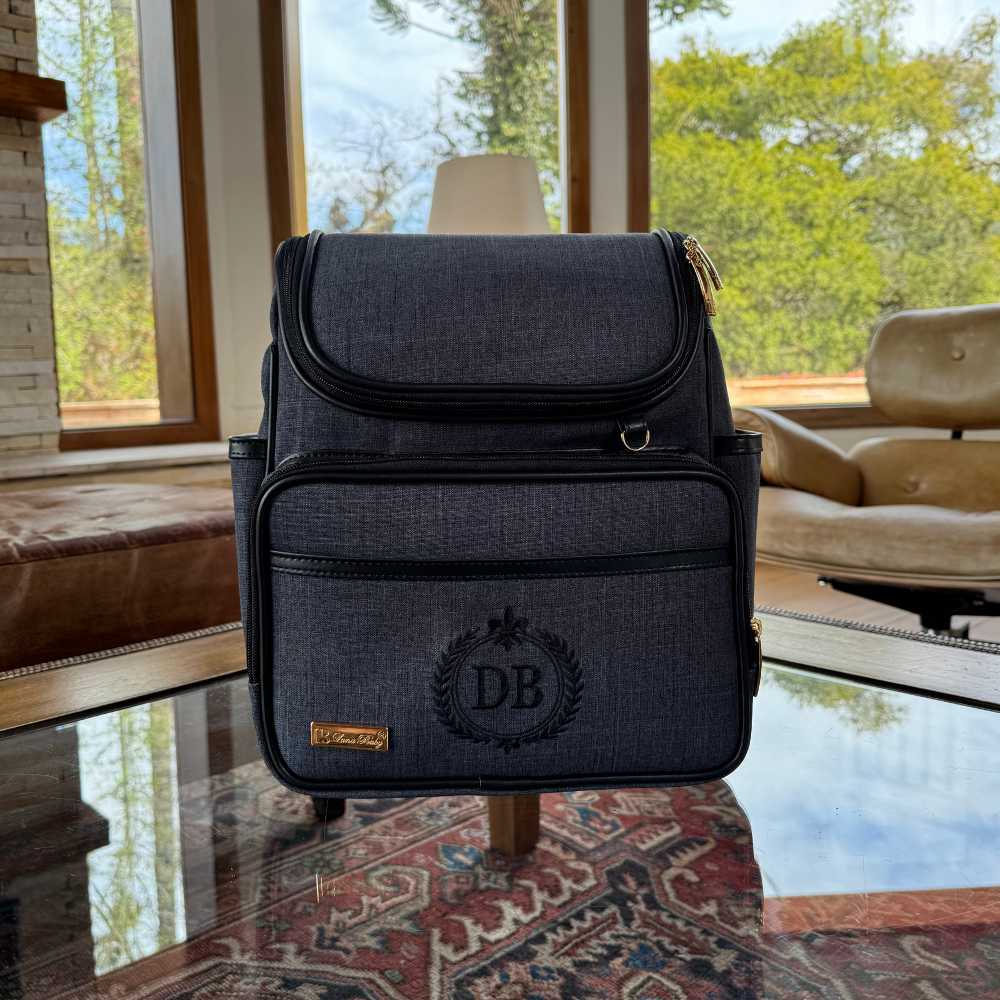 Mochila Maternidade Linho Preto | Personalizada
