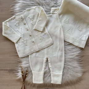 Saída Maternidade Trama Leque com Pérolas 3 Peças Pérola