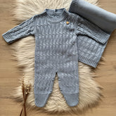 Saída Maternidade Trama Detalhe Ursinho 2 Peças Azul Pó