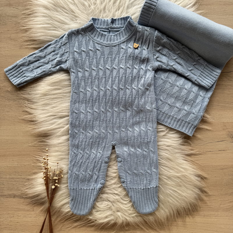 Saída Maternidade Trama Detalhe Ursinho 2 Peças Azul Pó