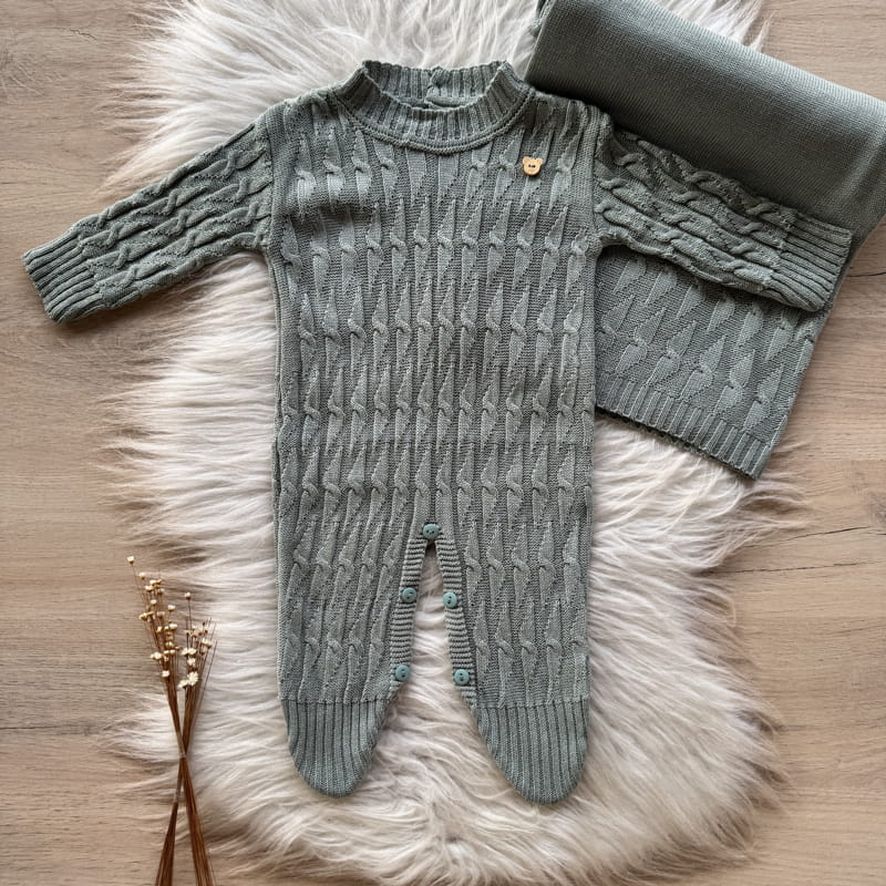 Saída Maternidade Trama Detalhe Ursinho 2 Peças Verde Maré