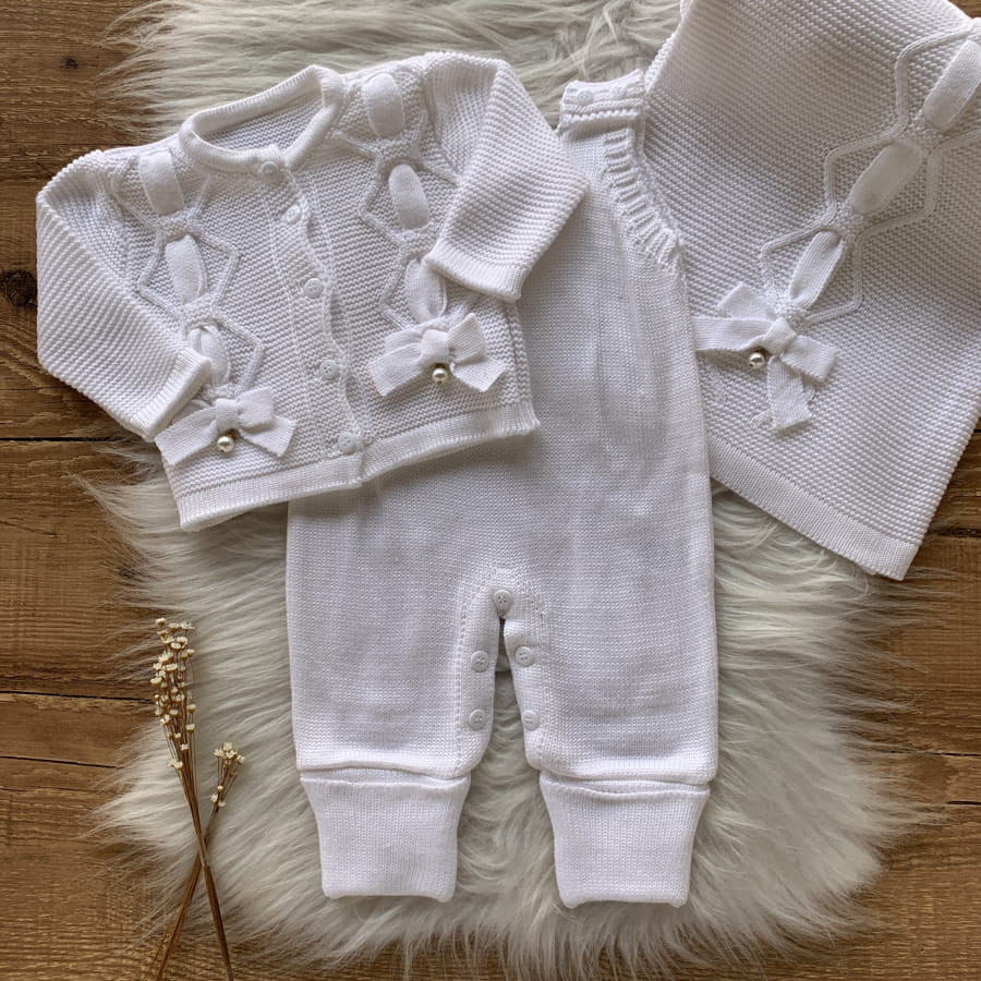 Saída Maternidade Trama e Laços 3 Peças Branco