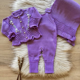 Saída Maternidade Bordada com Babados Ondulado 3 Peças Roxo