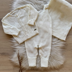 Saida Maternidade Trama Geométrica 3 Peças Pérola