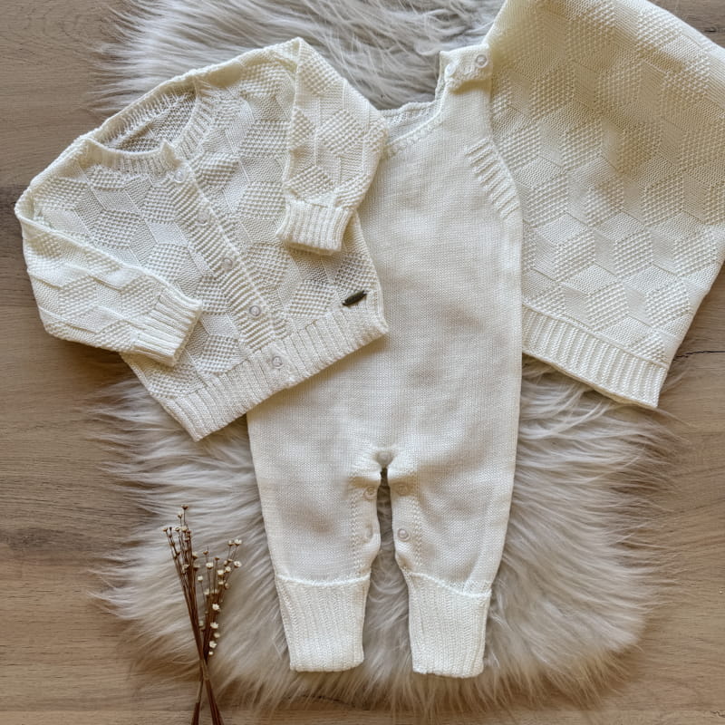 Saida Maternidade Trama Geométrica 3 Peças Pérola