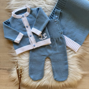 Saída Maternidade Detalhe Cavalinho 3 Peças Azul