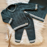 Saida Maternidade Trama Canelada Casaco Gola V, Calça e Manta Verde