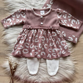 Saida Maternidade Laço e Botões Animal Print 3 Peças Rosê