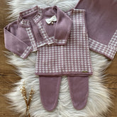 Saida Maternidade Xadrez Pied de Poule 4 Peças Rosa Prata