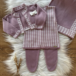 Saida Maternidade Xadrez Pied de Poule 4 Peças Rosa Prata