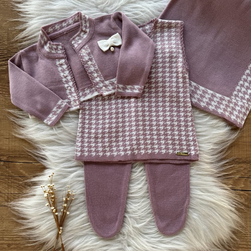 Saida Maternidade Xadrez Pied de Poule 4 Peças Rosa Prata