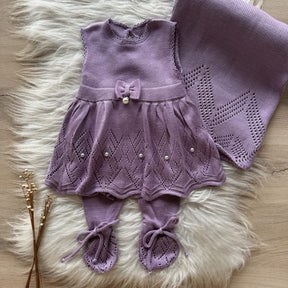 Saida Maternidade Lacinho e Pérolas 3 Peças Lilás