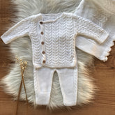 Saída Maternidade Casaco, Calça e Manta Trama Detalhada Branco