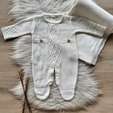 Saída Maternidade Bordado Trama Frontal com Bolhas 2 Peças Pérola