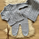 Saída Maternidade Casaco com Golinha e Trama Ondulada 3 Peças Azul Pó