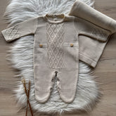 Saída Maternidade Bordado Trama Frontal com Bolhas 2 Peças Bege