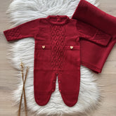 Saída Maternidade Bordado Trama Frontal com Bolhas 2 Peças Vermelho