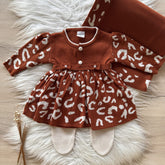 Saida Maternidade Laço e Botões Animal Print 3 Peças Telha