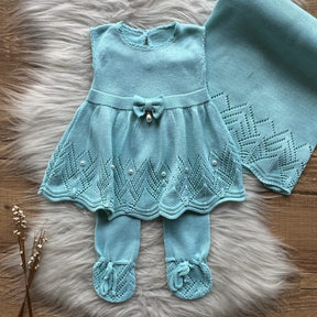 Saida Maternidade Lacinho e Pérolas 3 Peças Azul